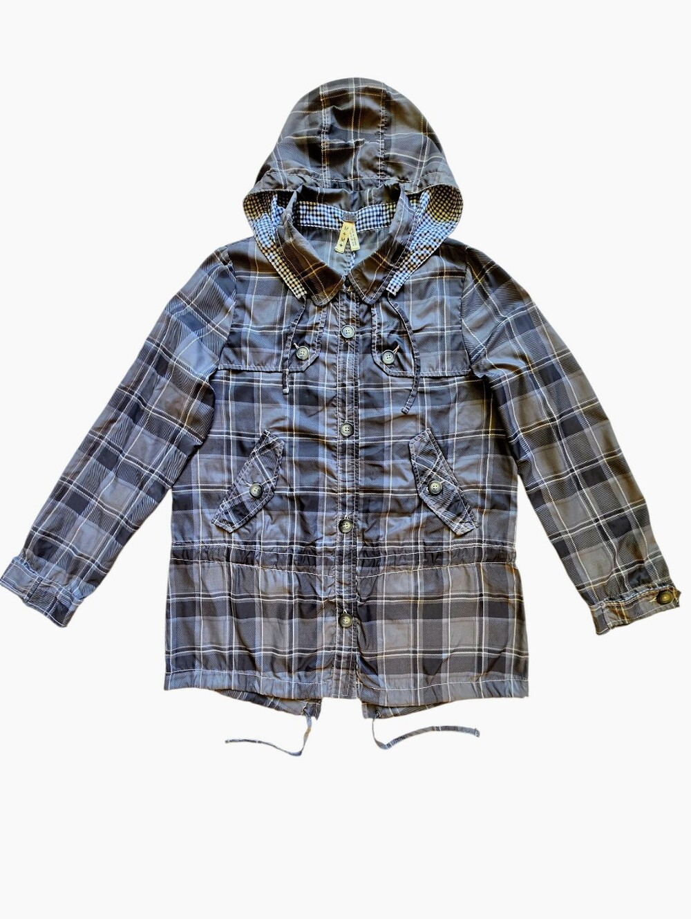 Free People We The Free Gray Plaid Hooded Button-Front Jacket Shacket Yacht M